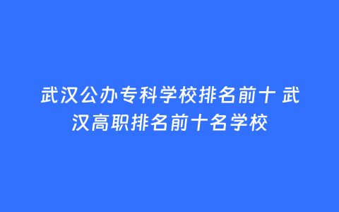 武汉公办专科学校排名前十 武汉高职排名前十名学校