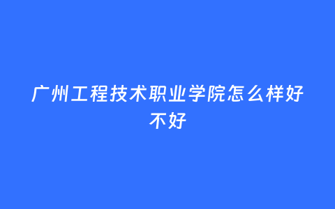 广州工程技术职业学院怎么样好不好